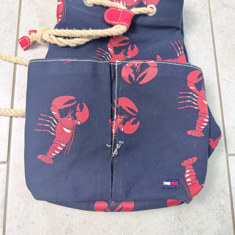 Tommy Hilfiger Lobster Print Canvas Drawstring Backpack Nautical Bucket Bag - Picture 3 of 14